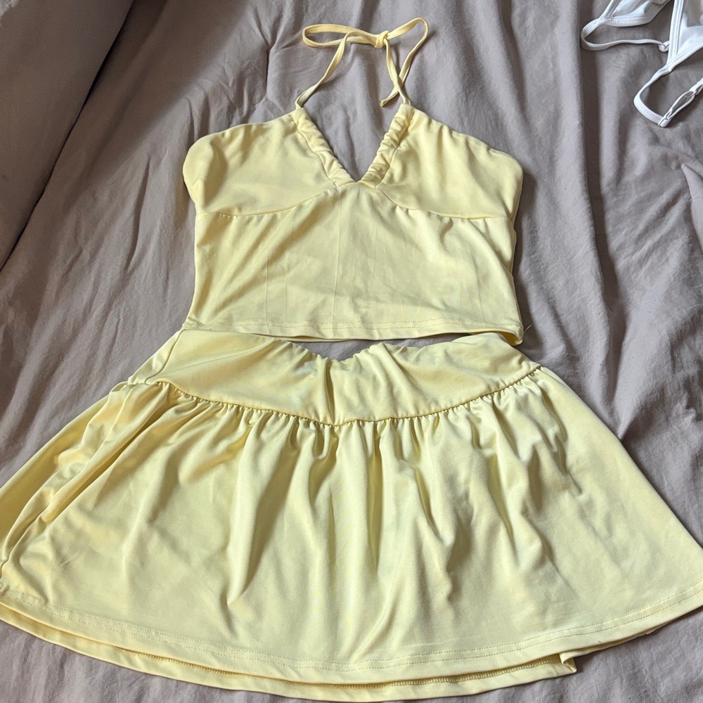 Yellow Halter Top and Skirt Set